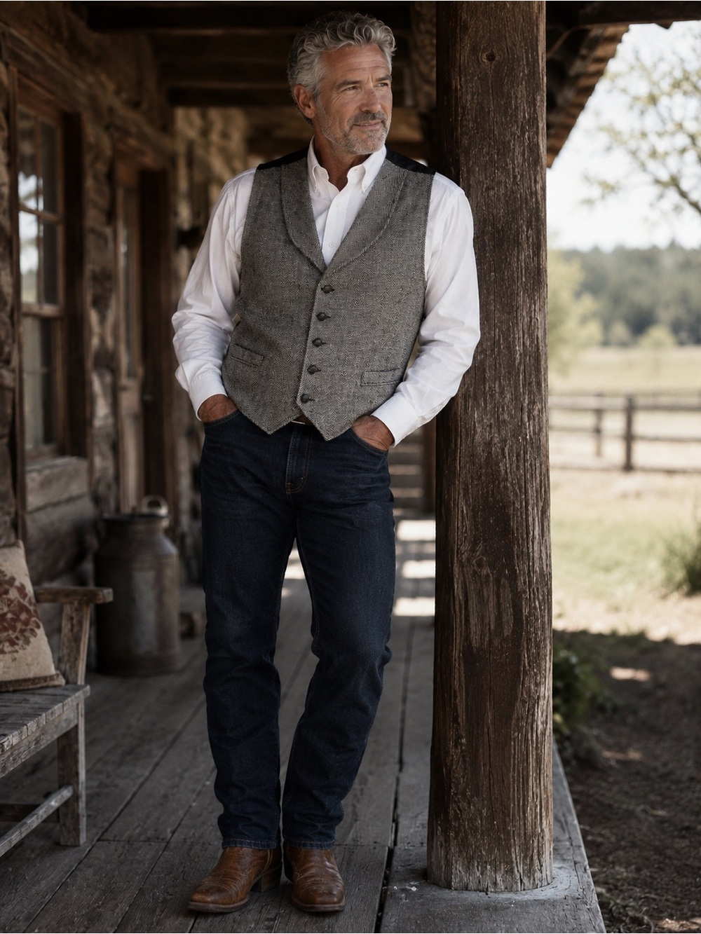 Country Gentlemen Pioneer Wear Herringbone Western Vest XL USA Cowboy Ranch